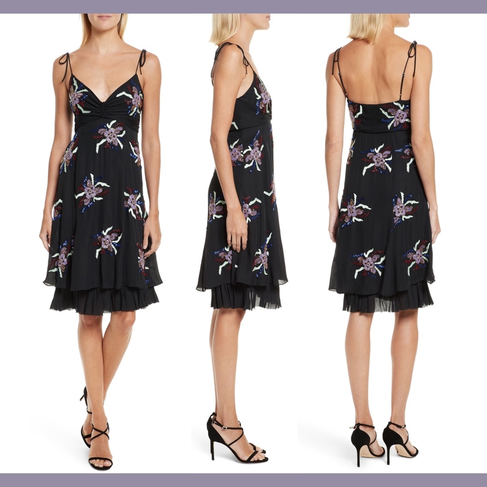 NWT $695‎ Cinq A Sept Porsca Embellished Silk Dress [SZ 4 ]